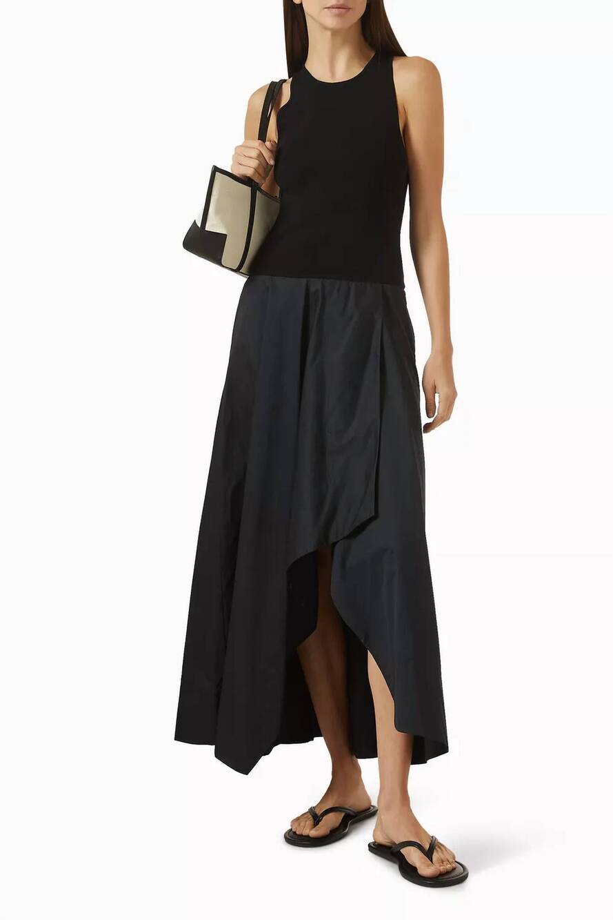 NEW ST. AGNI knit bodice asymmetrical dress in black
